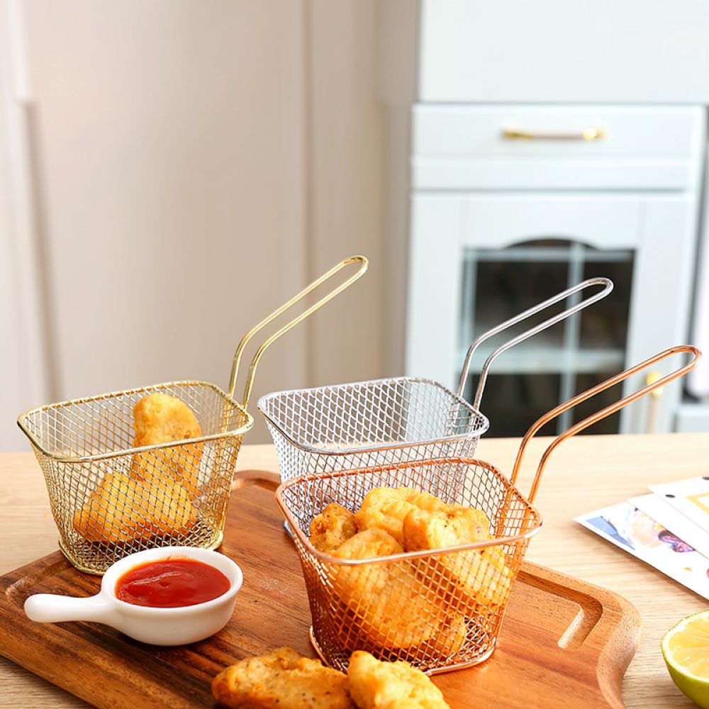 Food Snacks Catering - Decoratieve mini-vormige frituurmand van roségoudkleurig metaal,