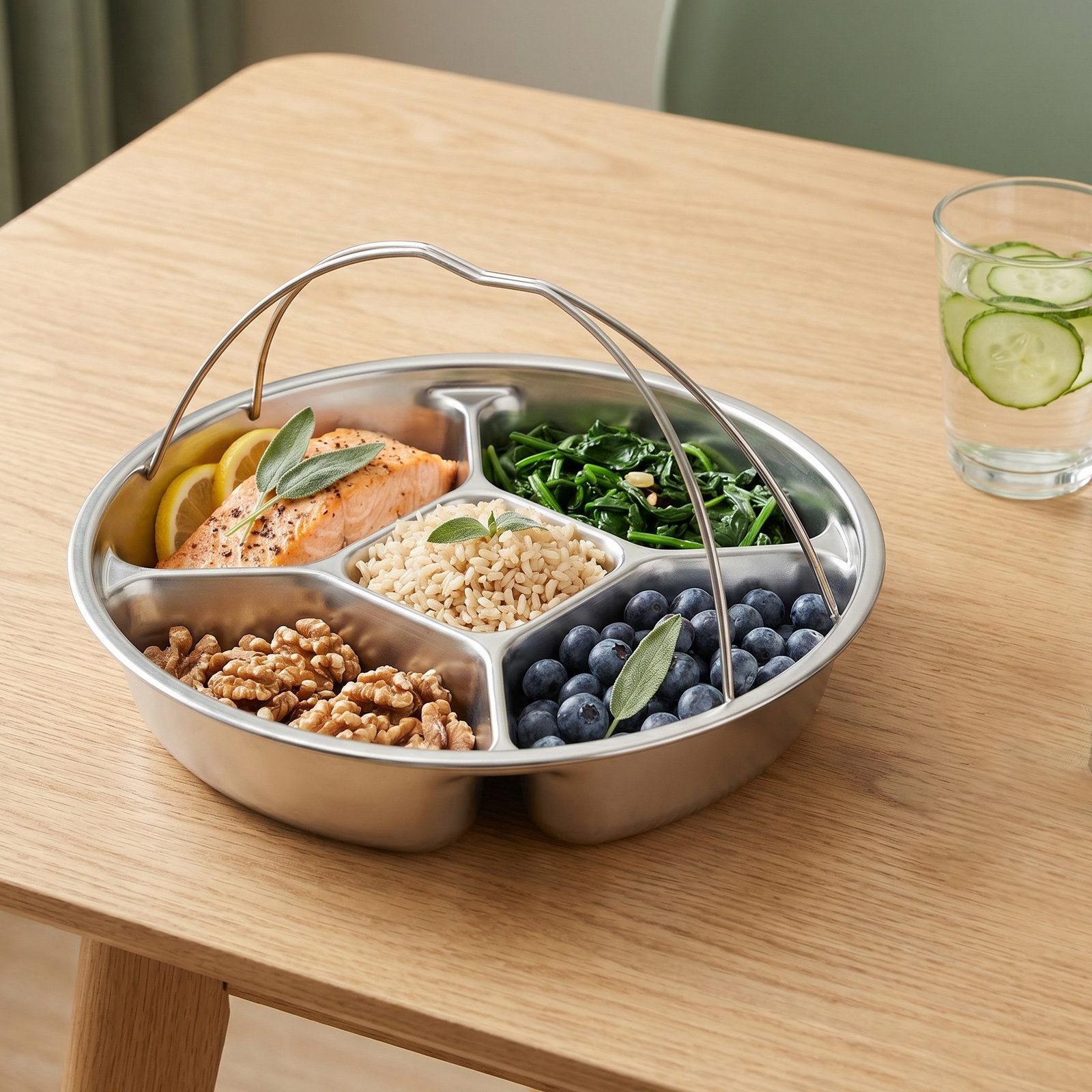 Roestvrijstalen dienblad met 5 - Healthy Snacks Food recensie en prijs